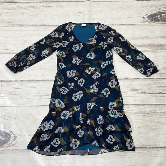 Cabi Dress Women's X Small XS Blue Pirouette Floating Flowers Midi Long Sleeve - Picture 11 of 16